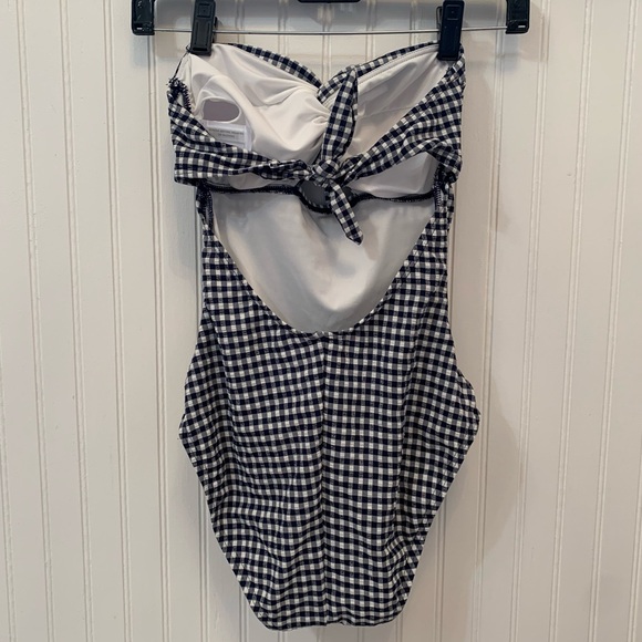*NWT* LOFT Beach Gingham Seersucker Twist Bandeau One-Piece Swimsuit - Picture 8 of 13